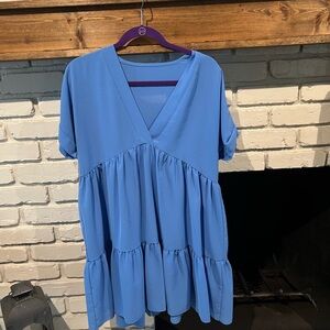 Blue V-Neck Tiered Women's Top
